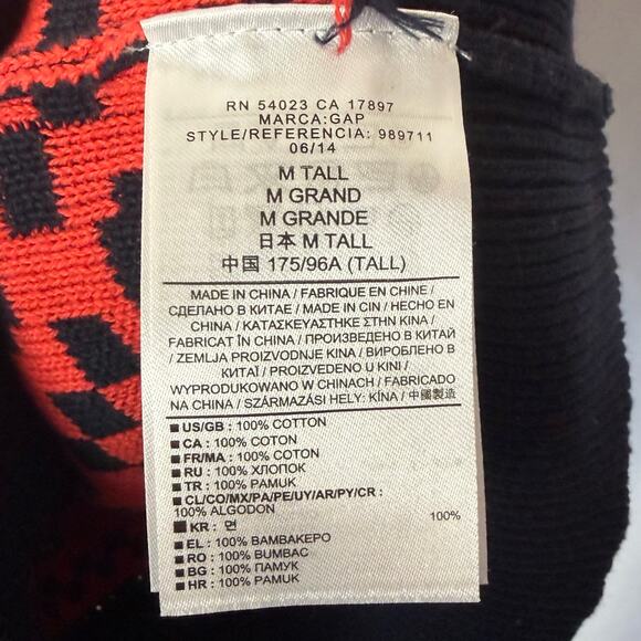 NWT GAP Designed Crafted Men’s M Tall Fair Isle Reindeer Sweater Navy Red Cotton - Picture 4 of 4